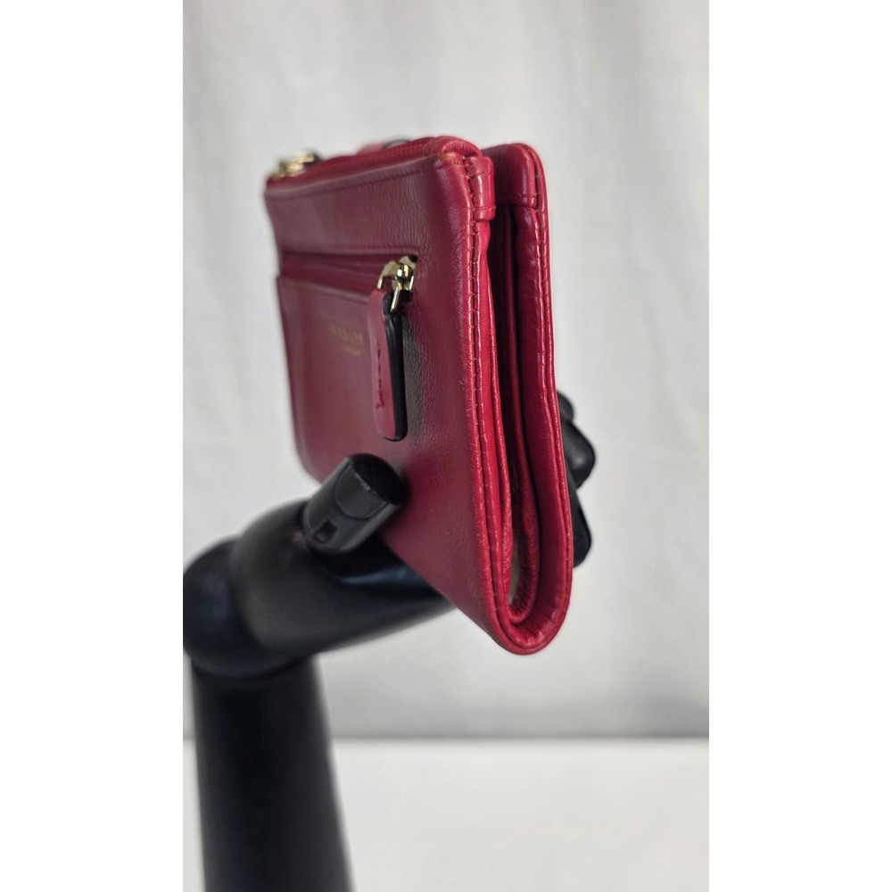 Radley London Red Leather Bifold Wallet Dalmatian Dot Print Zip Pocket - Picture 6 of 16